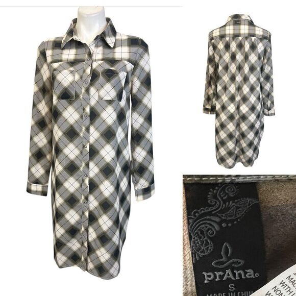 Prana Tops - Prana Maxi Shirt Size S olive‎ green Womens Nautical Plaid Snap Front western -8